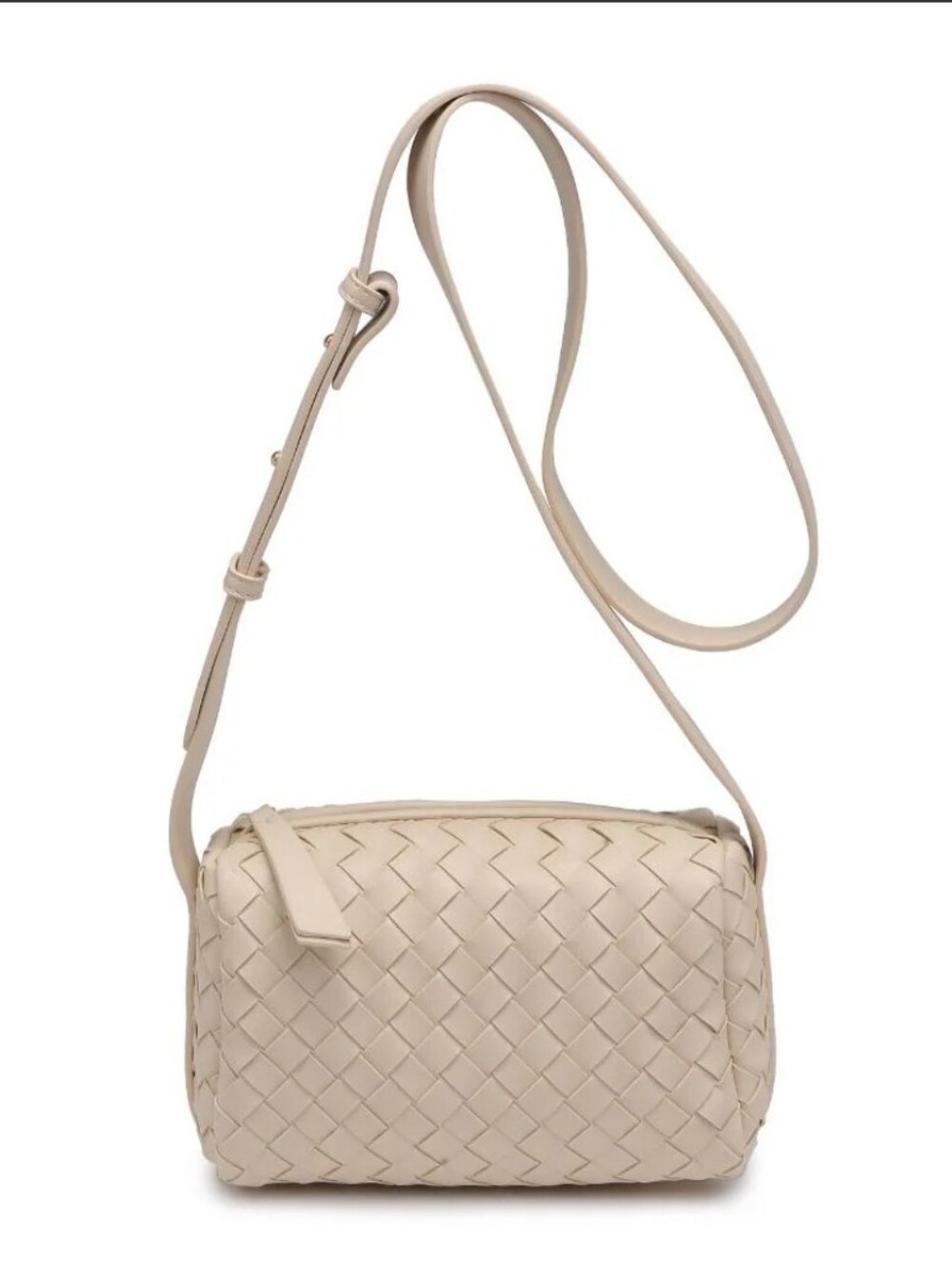 Urban Expressions Woven Faux Leather Crossbody Purse Ivory Minimalist Neutral